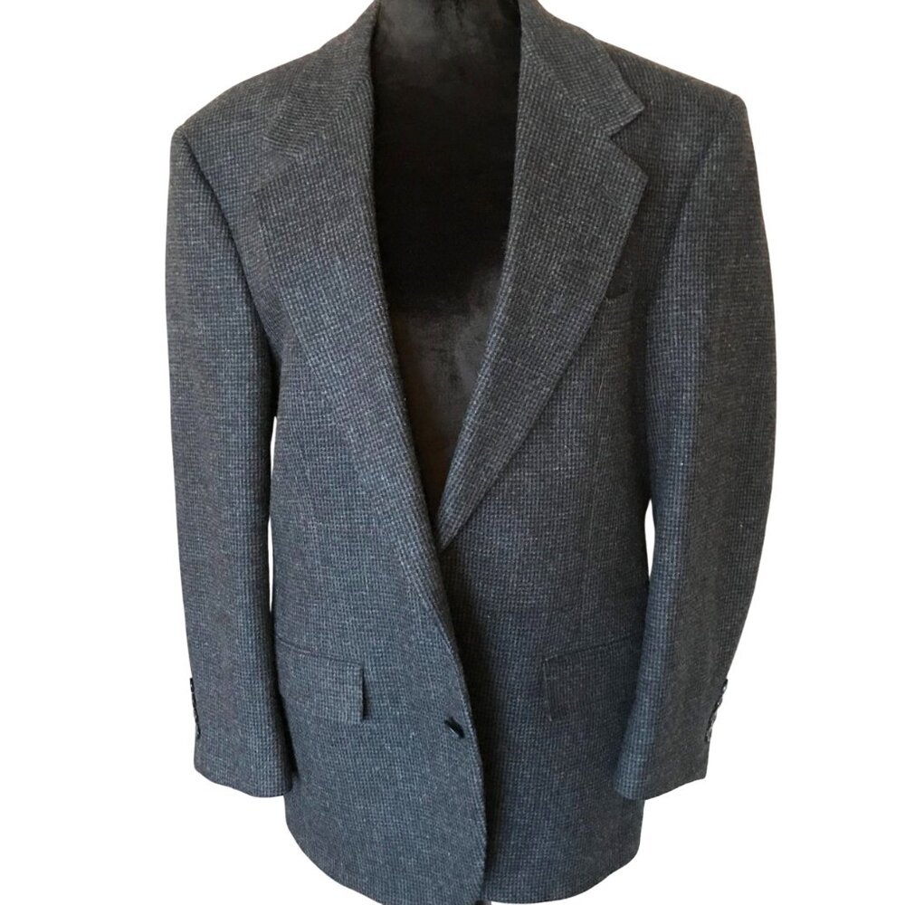 Evan-Picone Wool Tweed Blazer Vintage 80s Sport Coat, Black Gray Men’s Size 42